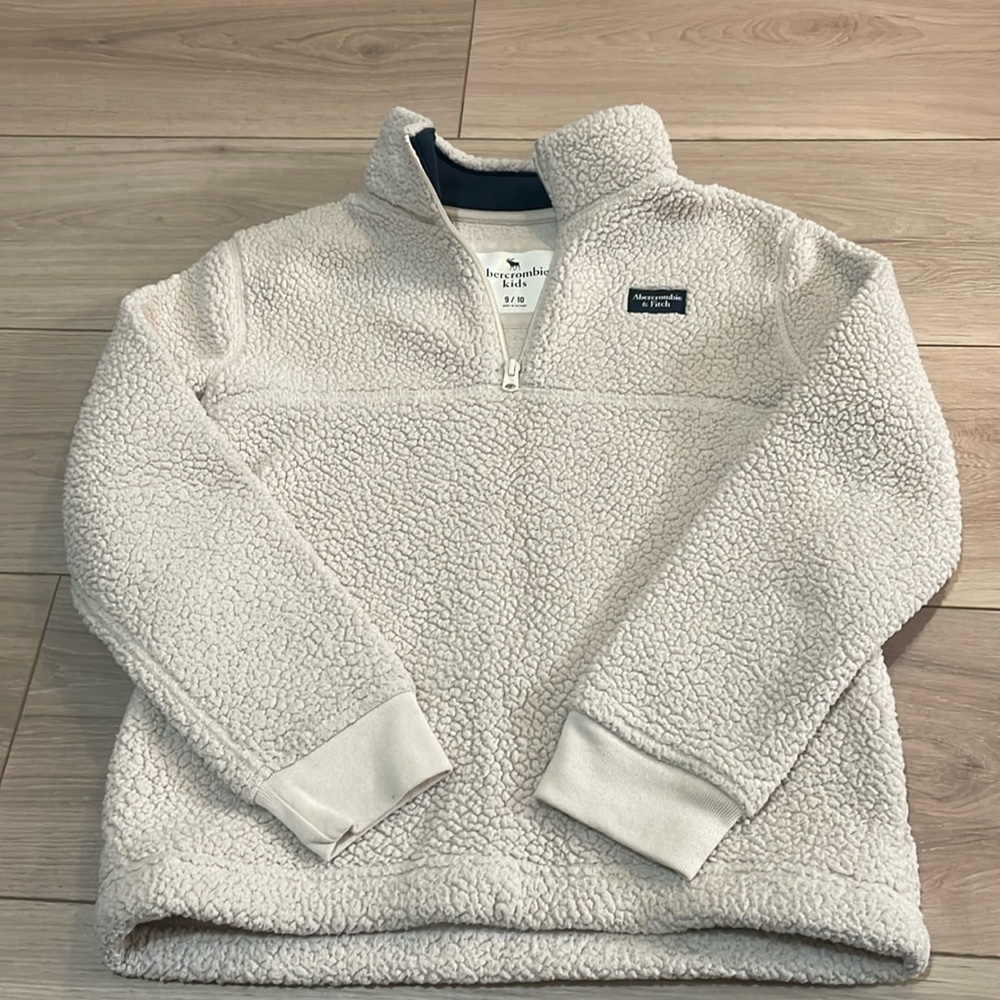 White fleece quarter-zip. Abercrombie kids. Size 9/10